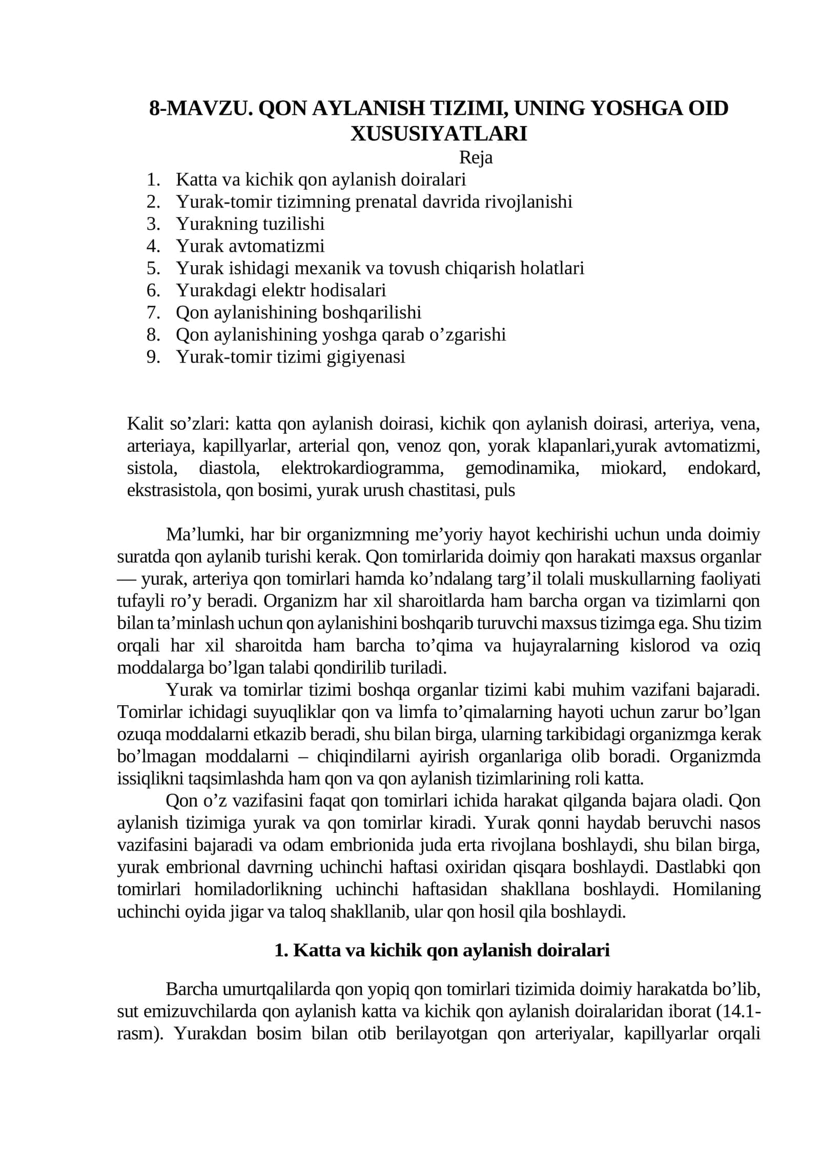 Yurak va qon aylanish tizimi 1