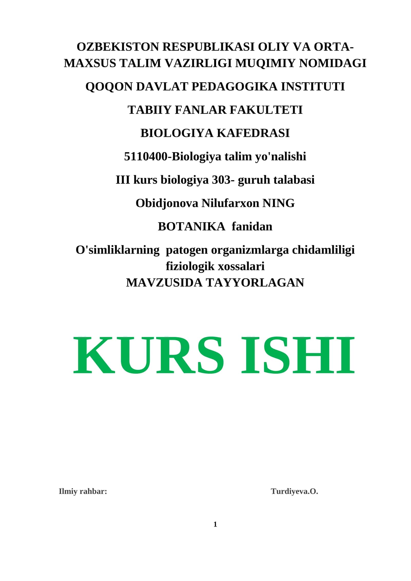 O'simliklarning patogen organizmlarga chidamliligi fiziologik xossalari 1