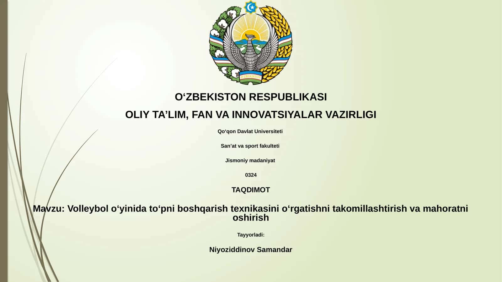 Volleybol oʻyinida toʻpni boshqarish texnikasini oʻrgatishni takomillashtirish va mahoratni oshirish 1