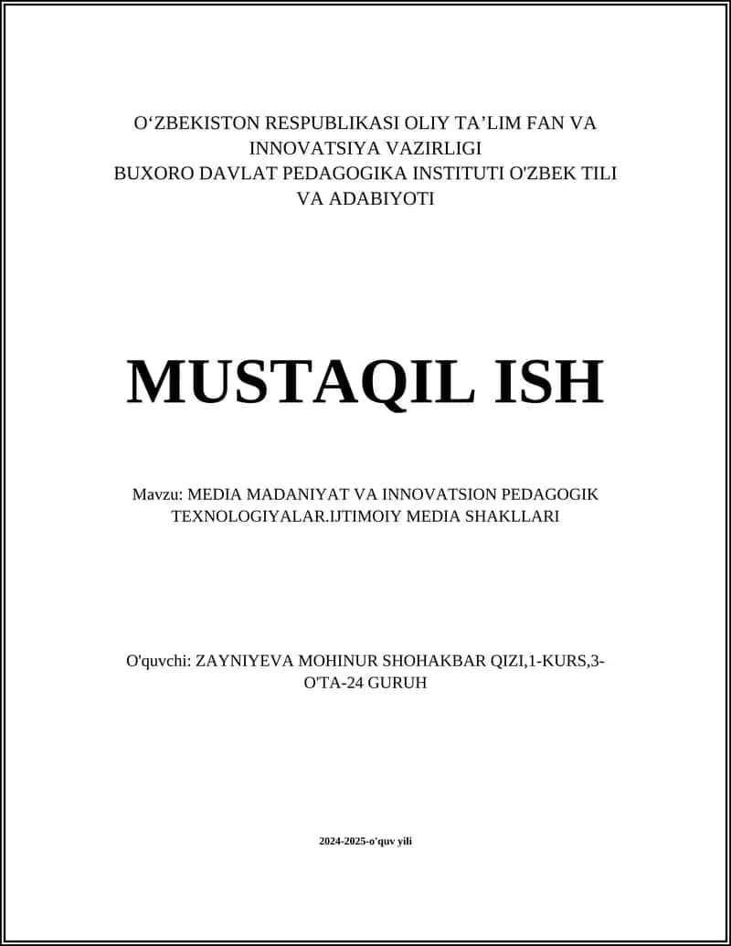 MEDIA MADANIYAT VA INNOVATSION PEDAGOGIK TEXNOLOGIYALAR 1