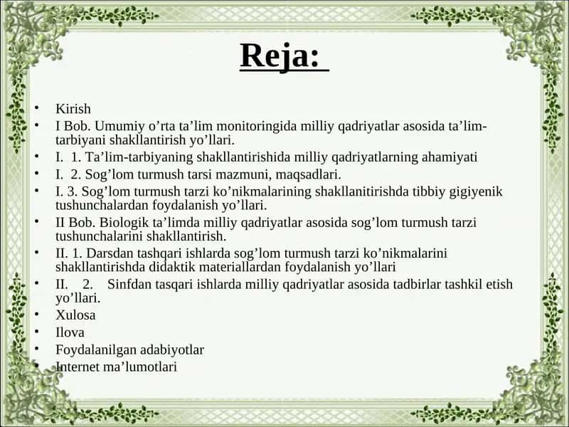 Umumiy o’rta ta’lim monitoringida milliy qadriyatlar asosida ta'lim-tarbiyani shakllantirish yo’llari 1