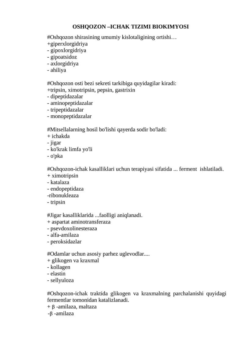 OSHQOZON –ICHAK TIZIMI BIOKIMYOSI 1