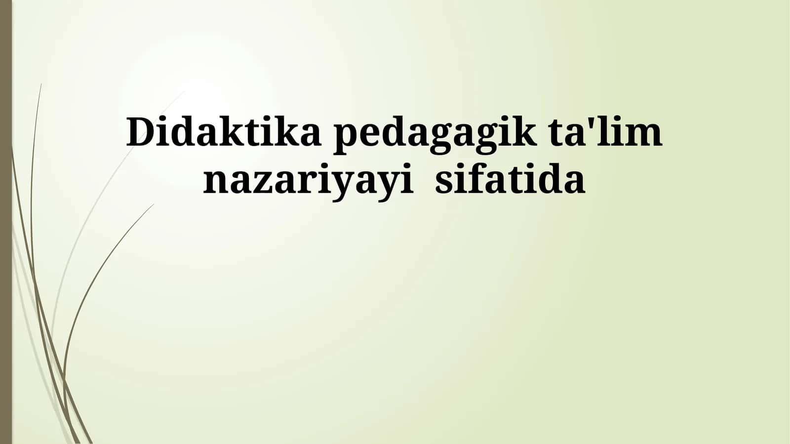 Didaktika pedagagik ta'lim nazariyayi sifatida 1