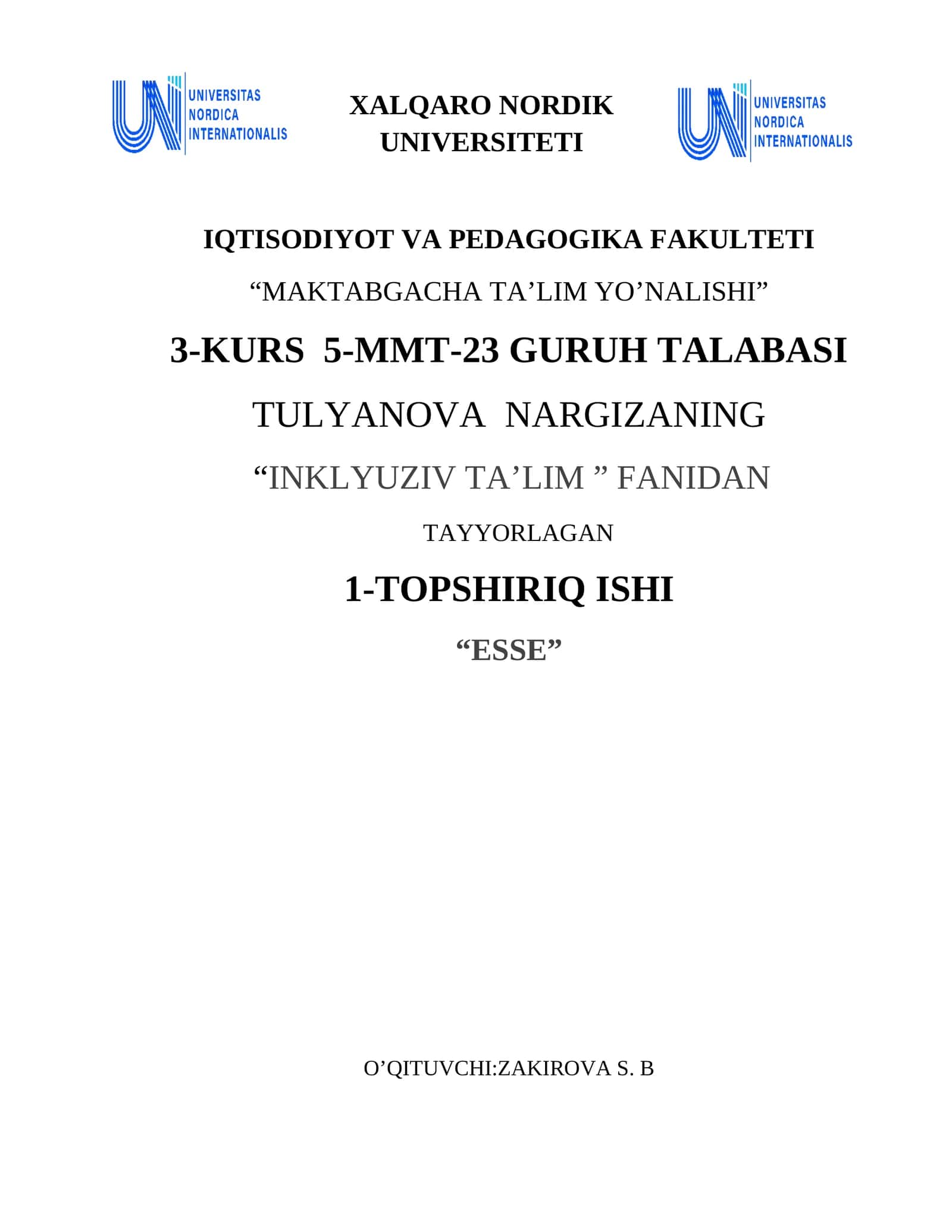 "BSF TASHXISLI BOLALAR BILAN OLIB BORILDIGAN REABILATSION VA KORREKSION ISHLAR" 1