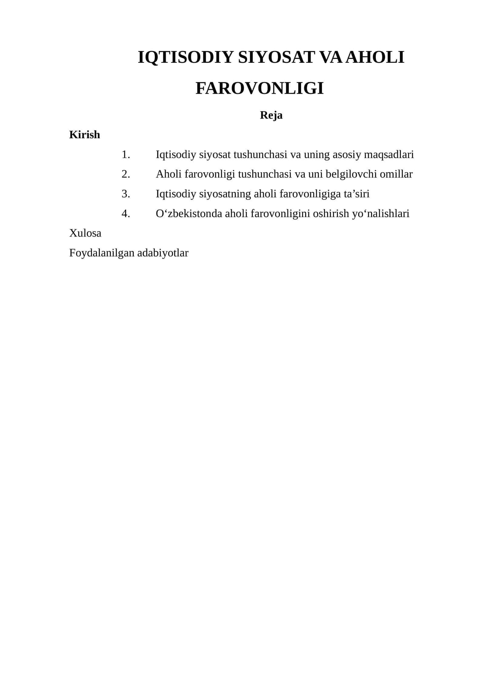 IQTISODIY SIYOSAT VA AHOLI FAROVONLIGI 1