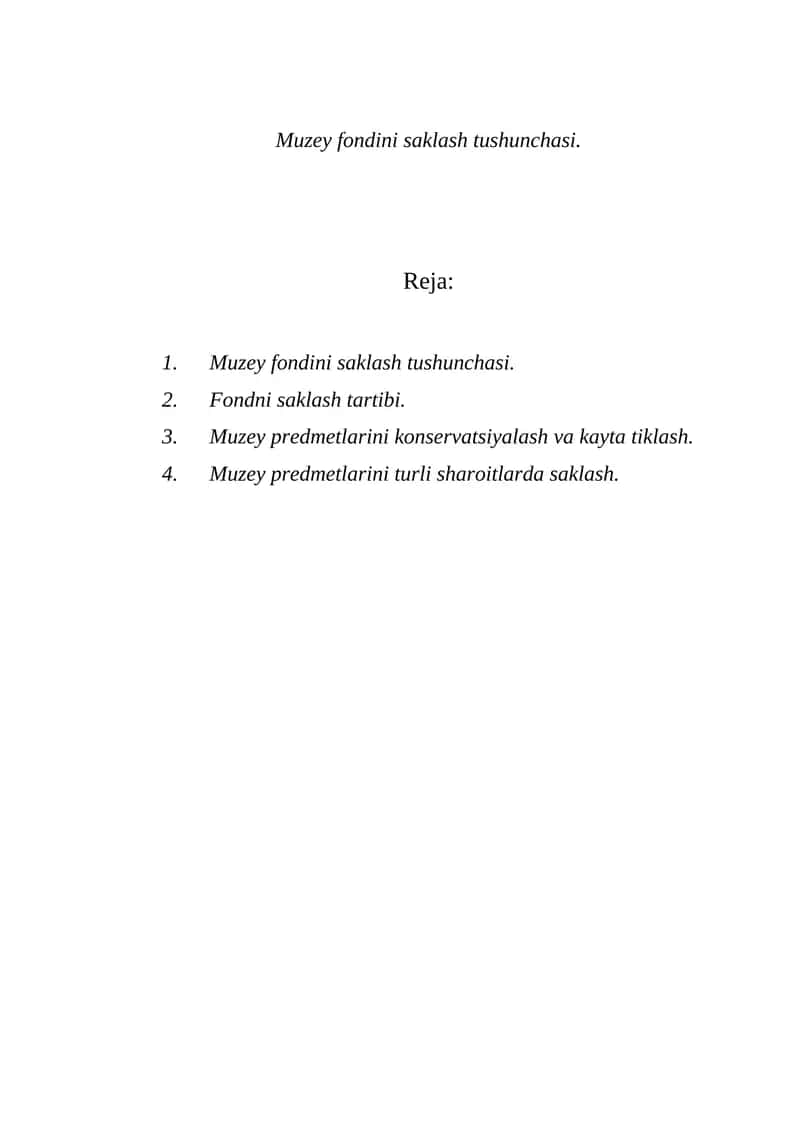 Muzey fondini saklash tushunchasi. 1