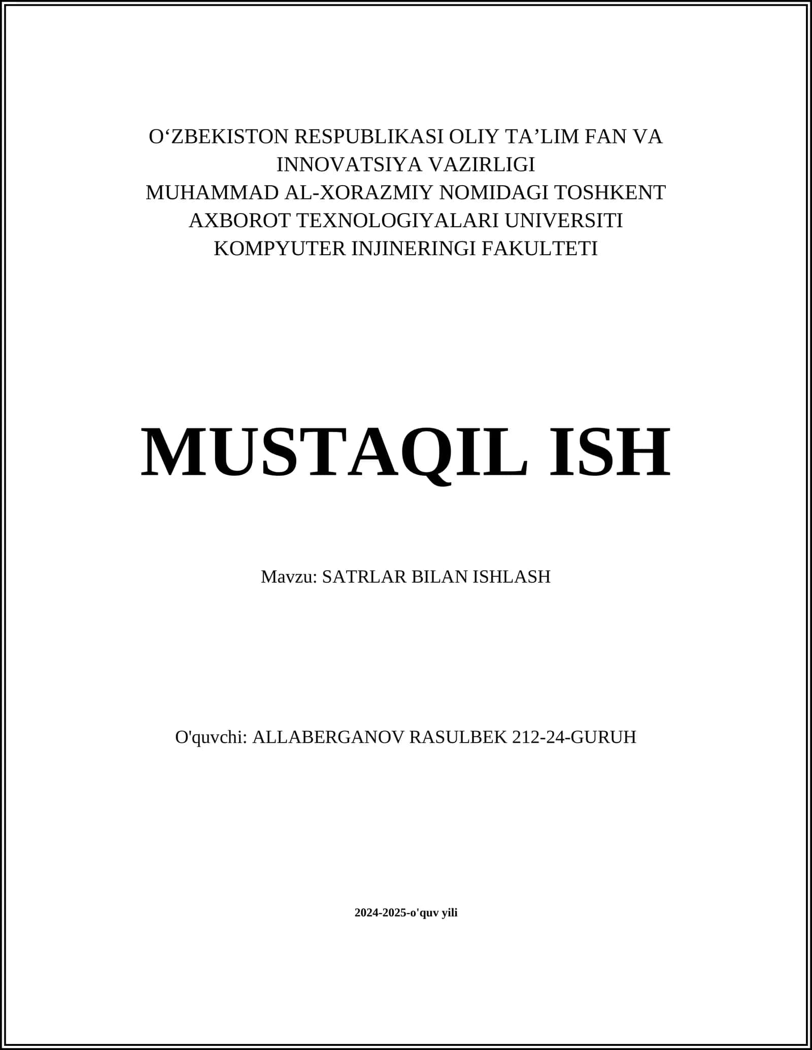 SATRLAR BILAN ISHLASH 1