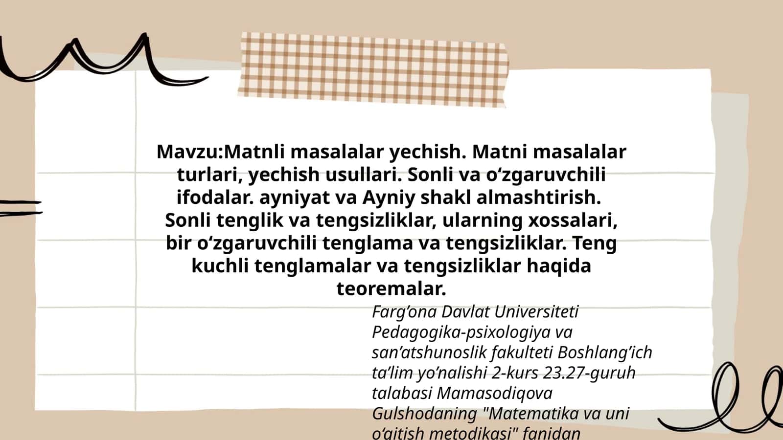 Matematika va uni o‘qitish metodikasi 1