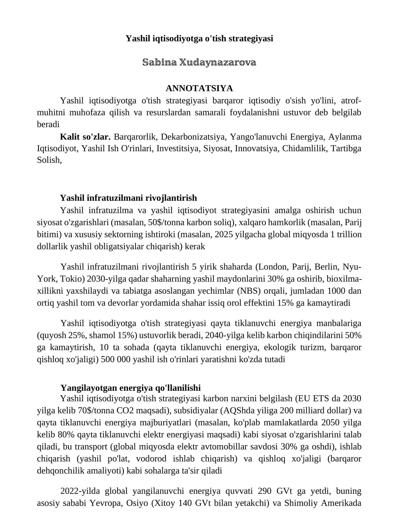 Yashil iqtisodiyotga o'tish strategiyasi 1