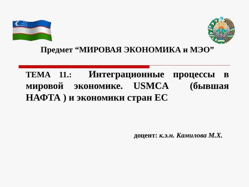 Интеграционные процессы в мировой экономике.USMCA(бывшая НАФТА ) и экономики стран ЕС 1