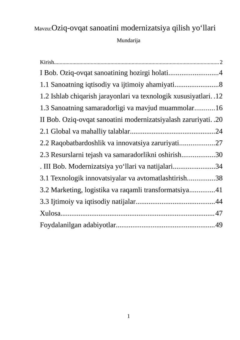 Oziq-ovqat sanoatini modernizatsiya qilish yo‘llari 1
