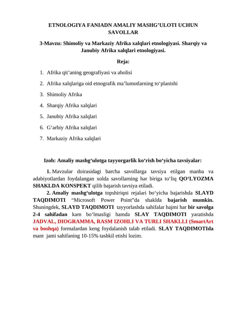 Shimoliy va Markaziy Afrika xalqlari etnologiyasi 1