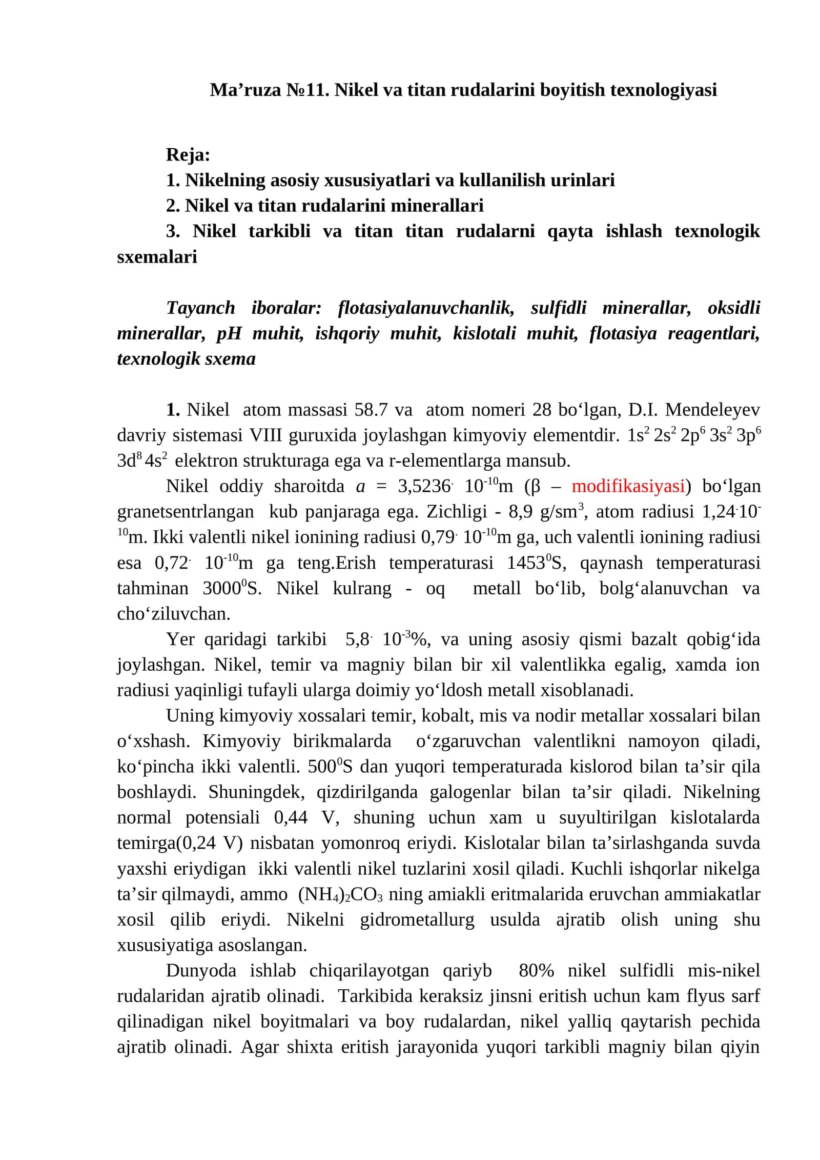 Nikel va titan rudalarini boyitish texnologiyasi 1