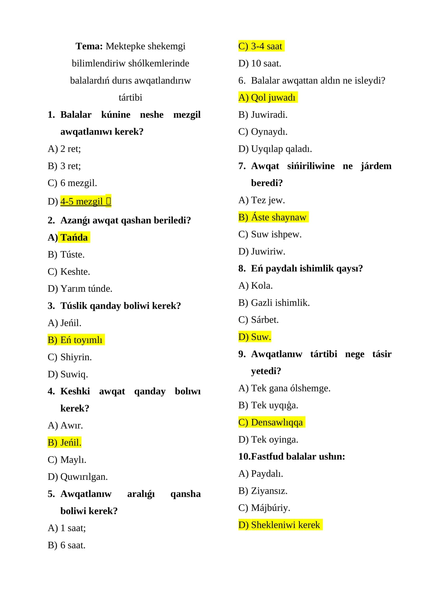 Mektepke shekemgi bilimlendiriw shólkemlerinde balalardıń durıs awqatlandırıw tártibi 1