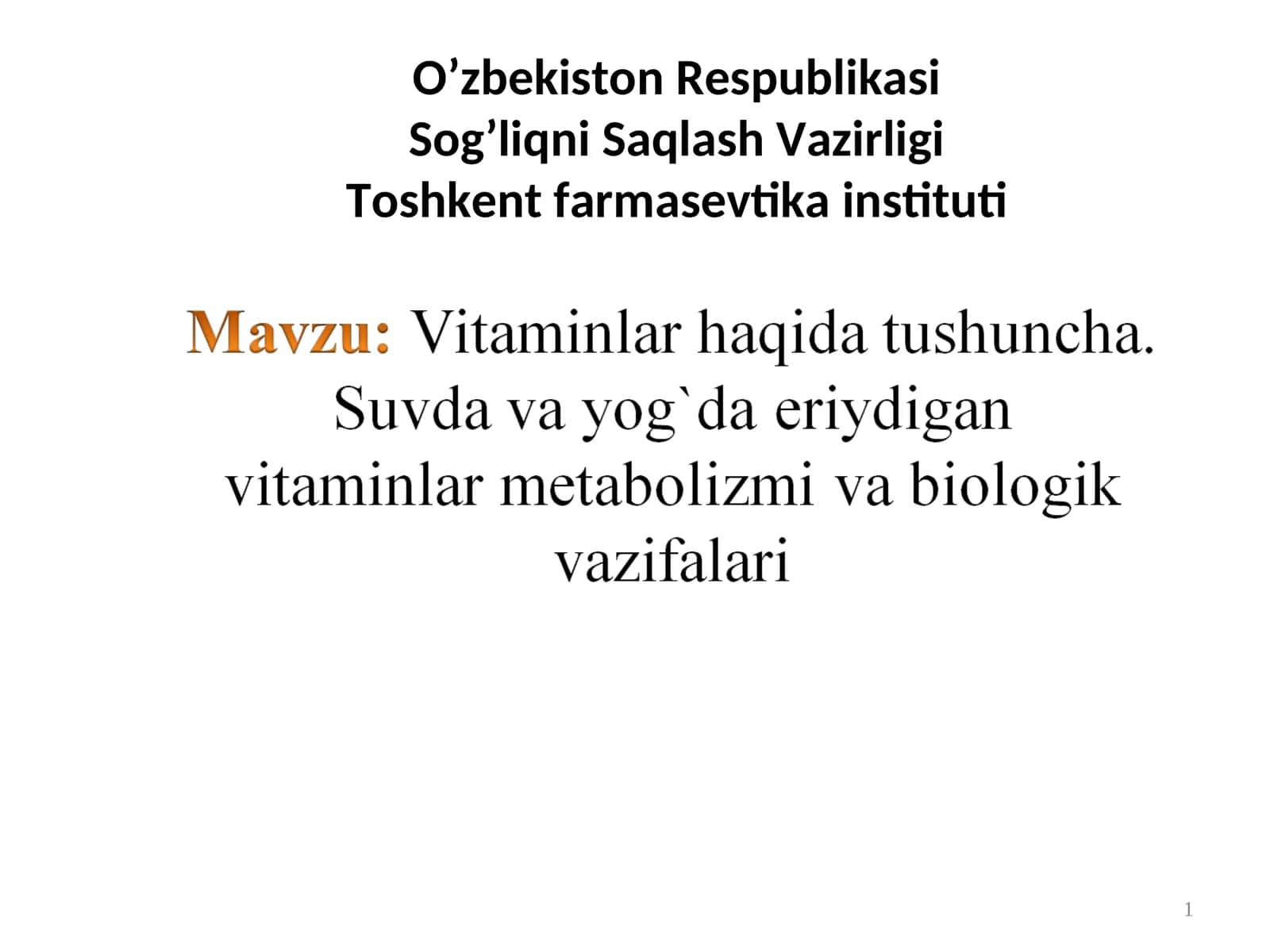 Vitaminlar tasnifi 1