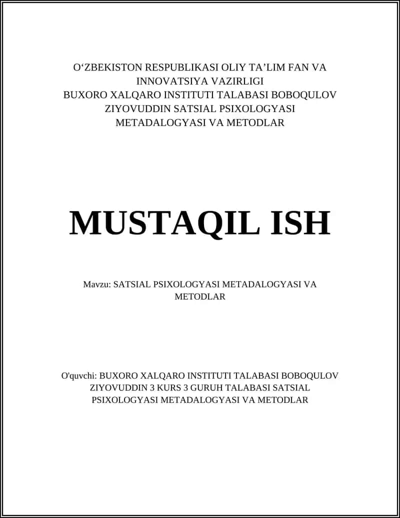 SATSIAL PSIXOLOGYASI METADALOGYASI VA METODLAR 1