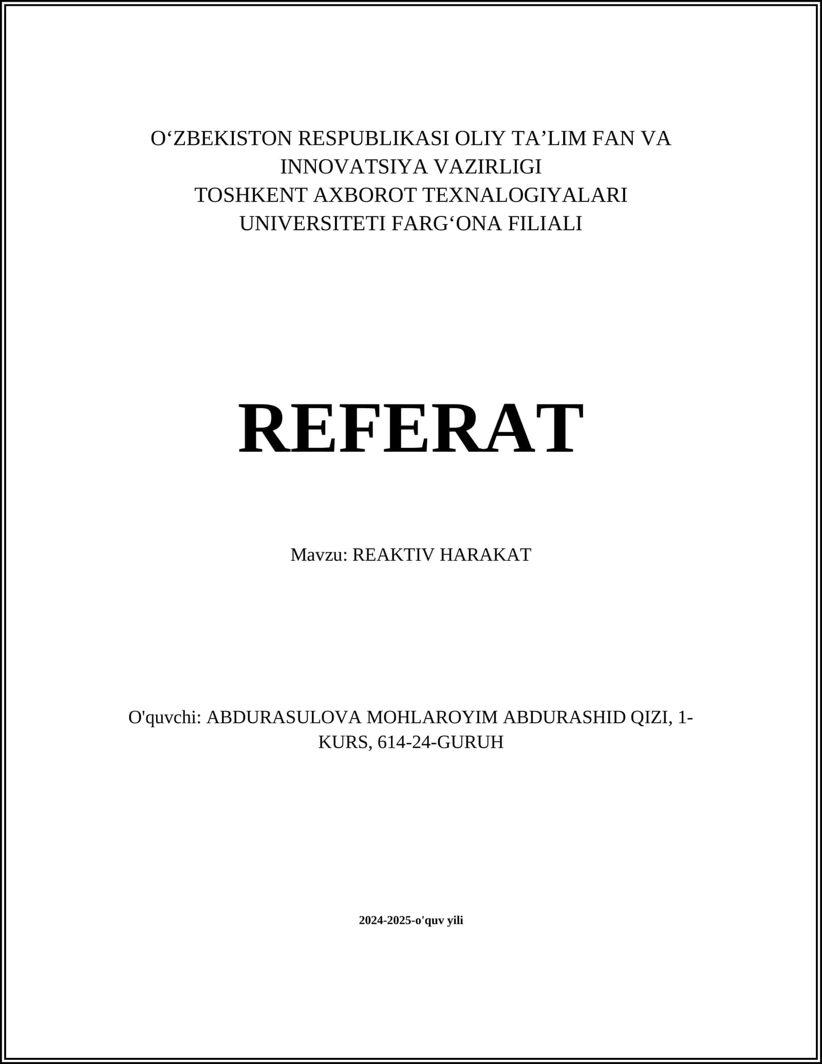 REFERAT: REAKTIV HARAKAT 1