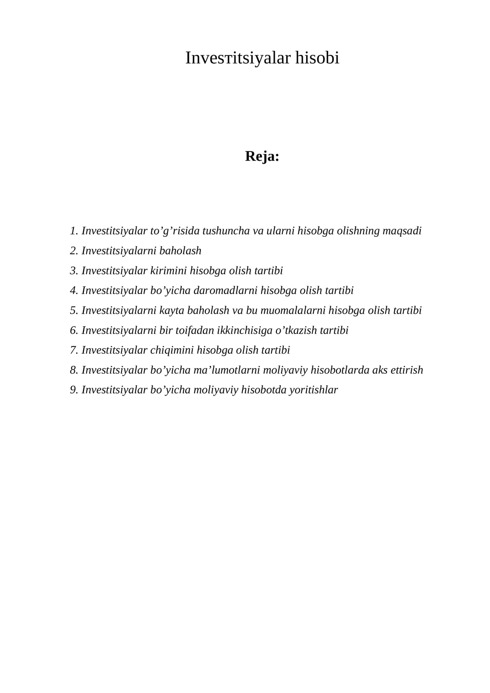 Investitsiyalar hisobi 1