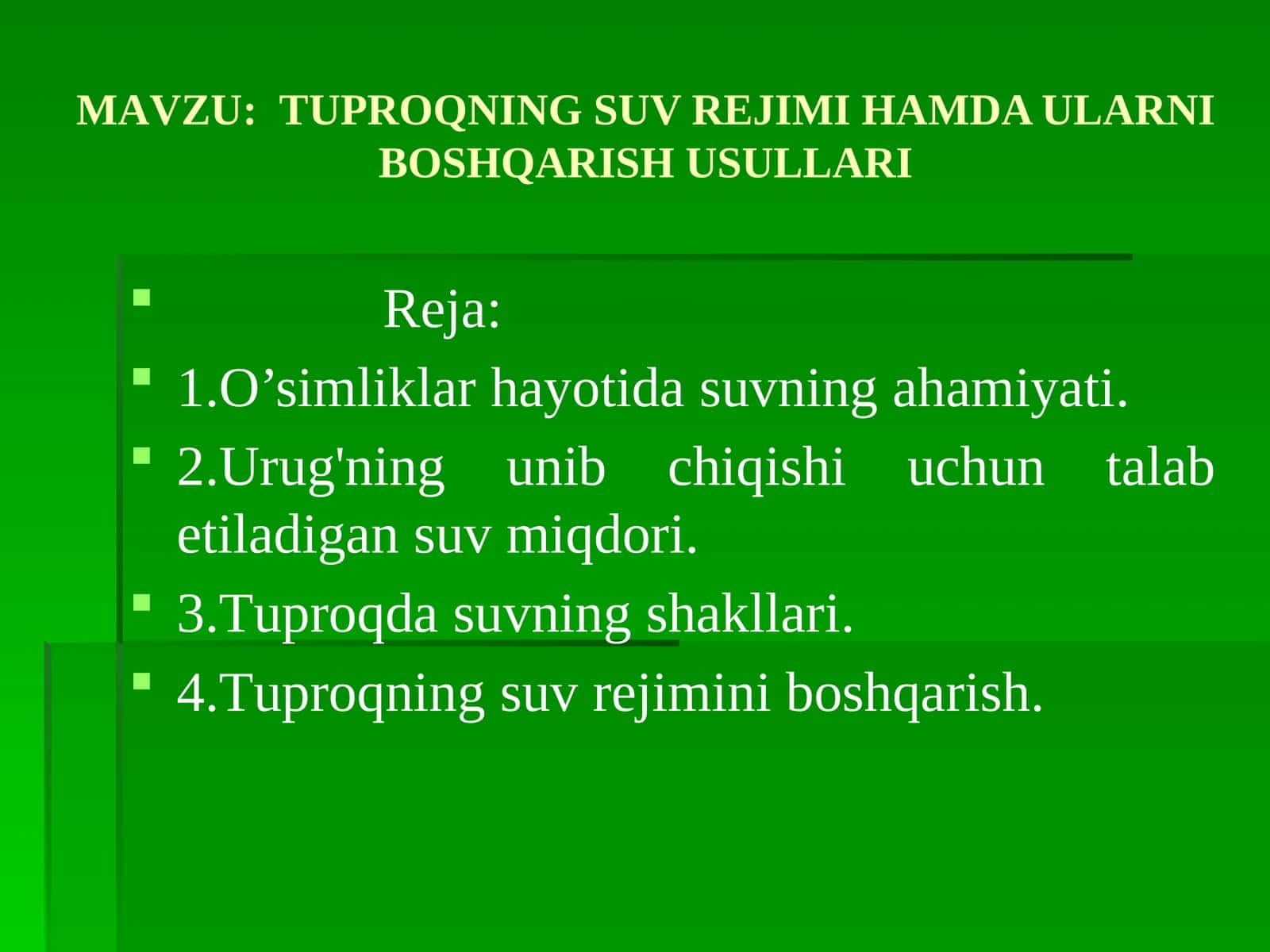 ТUPROQNING SUV REJIMI HAMDA ULARNI BOSHQARISH USULLARI 1
