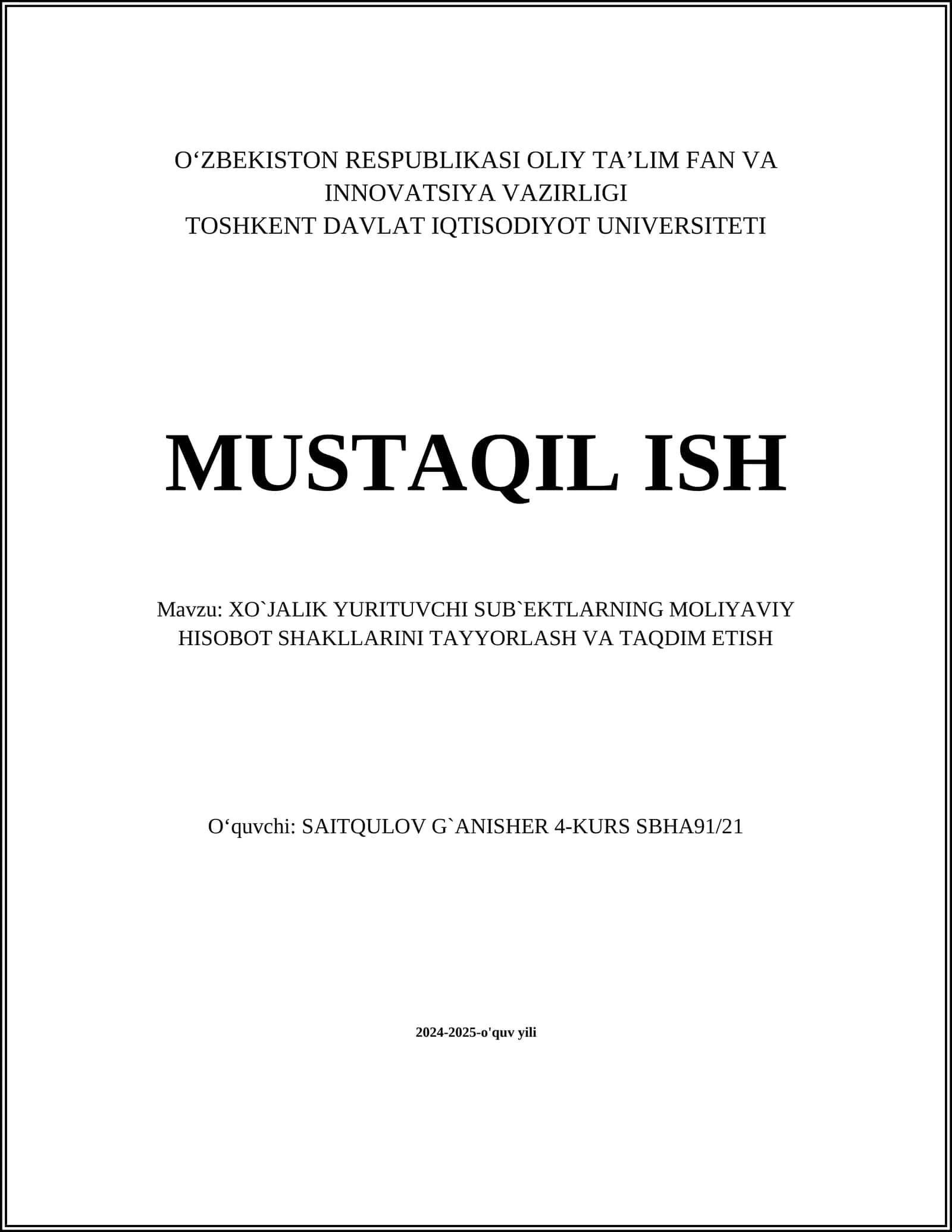 Moliyaviy hisobotlarning huquqiy asoslari 1