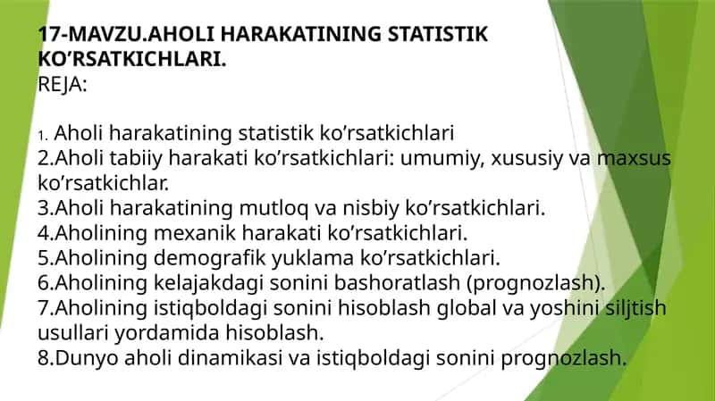 Аholiharakatining Statistik Ko’rsatkichlari 1