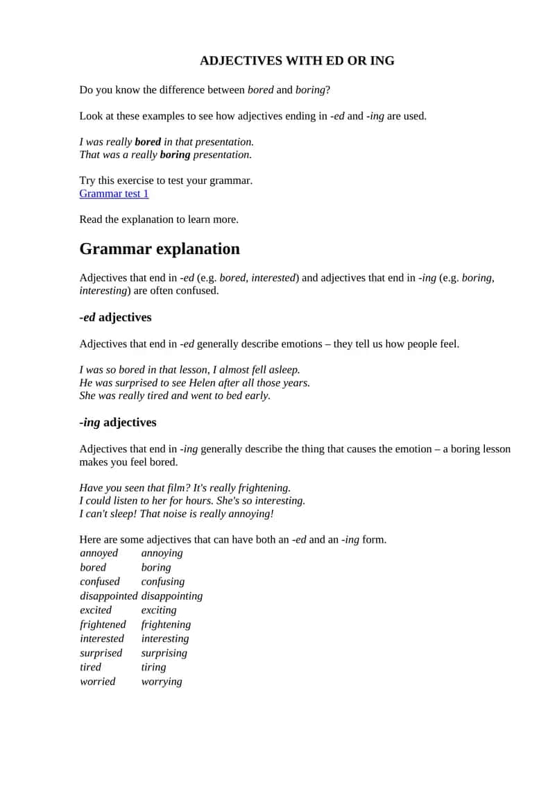 ADJECTIVES WITH ED OR ING 1
