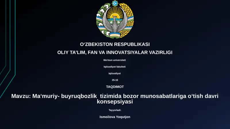 Ma‘muriy- buyruqbozlik tizimida bozor munosabatlariga o‘tish davri konsepsiyasi 1