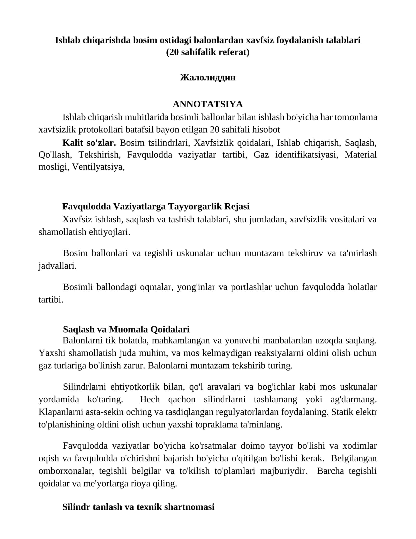 Ishlab chiqarishda bosim ostidagi balonlardan xavfsiz foydalanish talablari 1