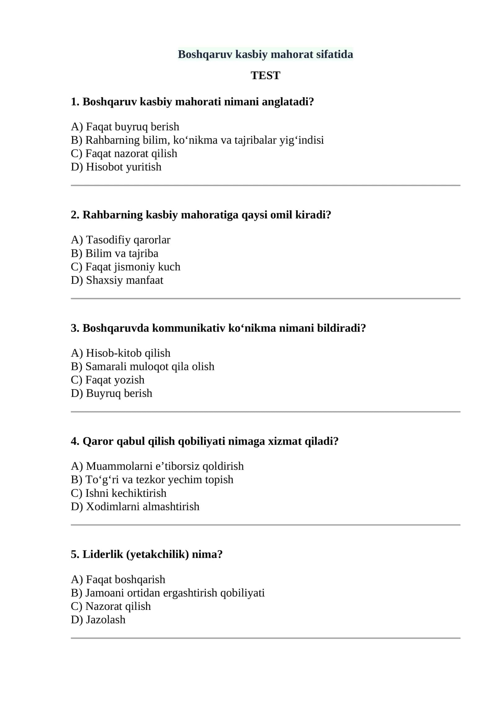 Boshqaruv kasbiy mahorat sifatida 1