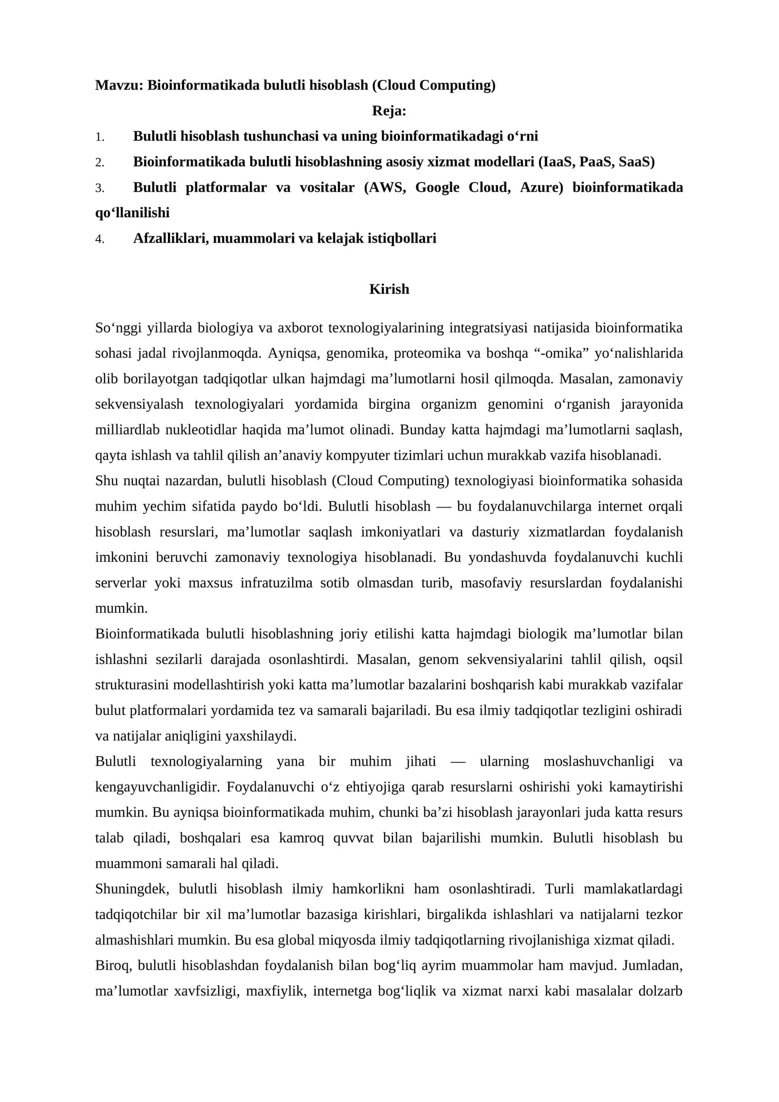 Bioinformatikada bulutli hisoblash (Cloud Computing) 1