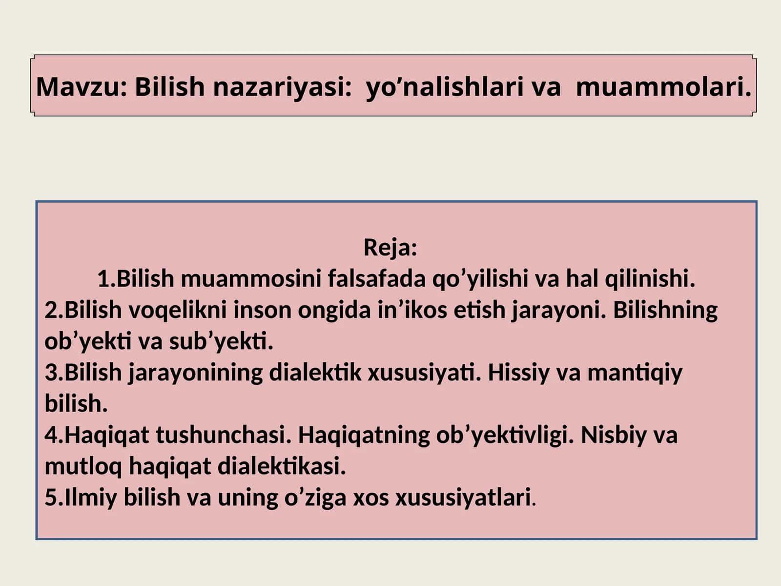 Bilish nazariyasi: yo’nalishlari va muammolari 1