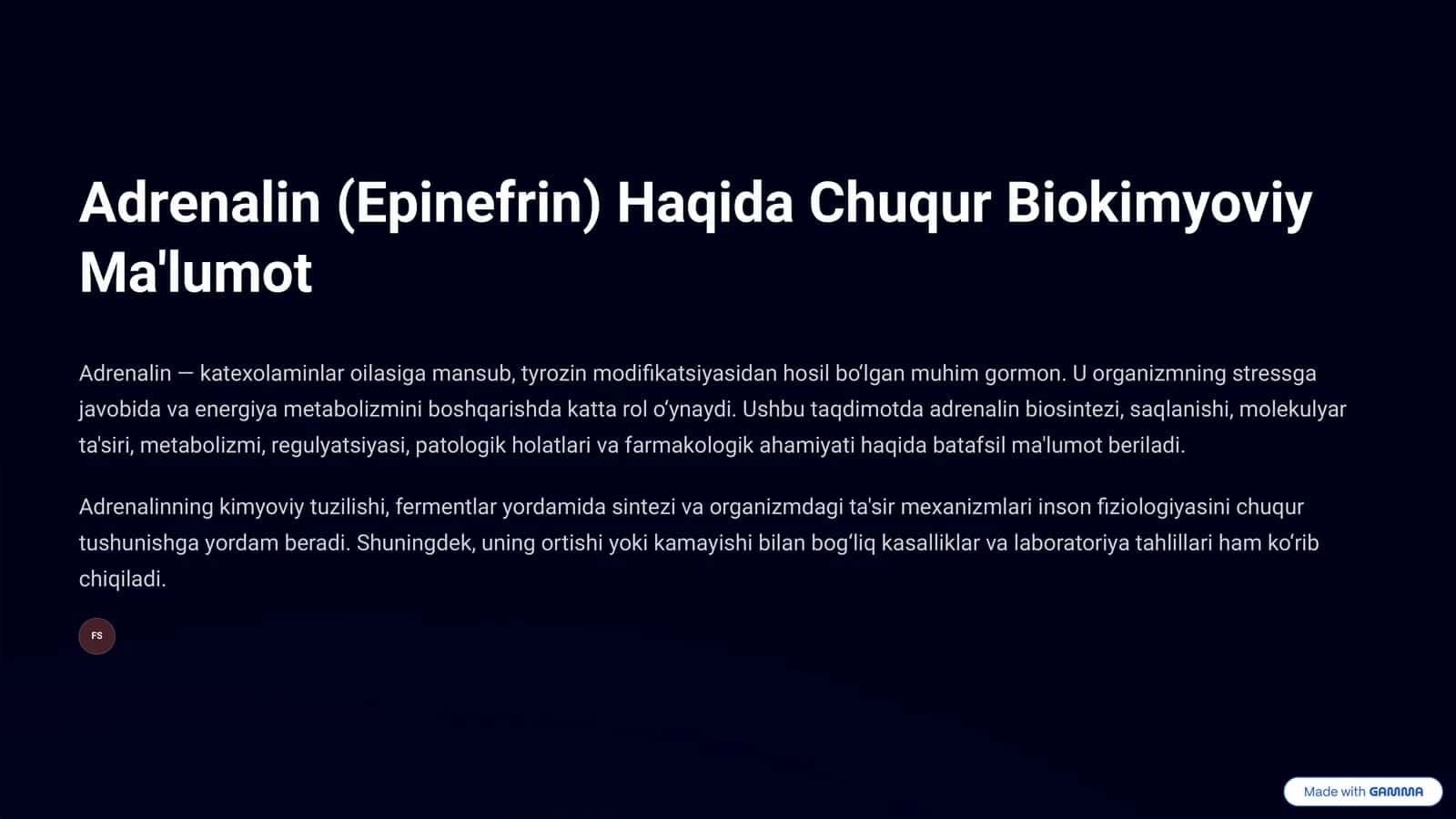 Adrenalin (Epinefrin) Haqida Chuqur Biokimyoviy Ma'lumot 1