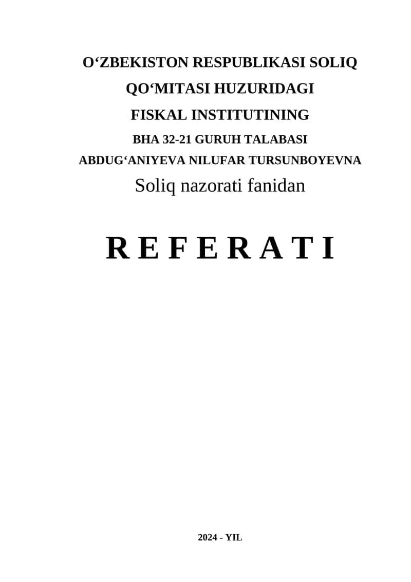 QIRG‘IZISTON RESPUBLIKASIDA SOLIQ NAZORATINI AMALGA OSHIRISH VA UNING HUQUQIY ASOSLARI 1