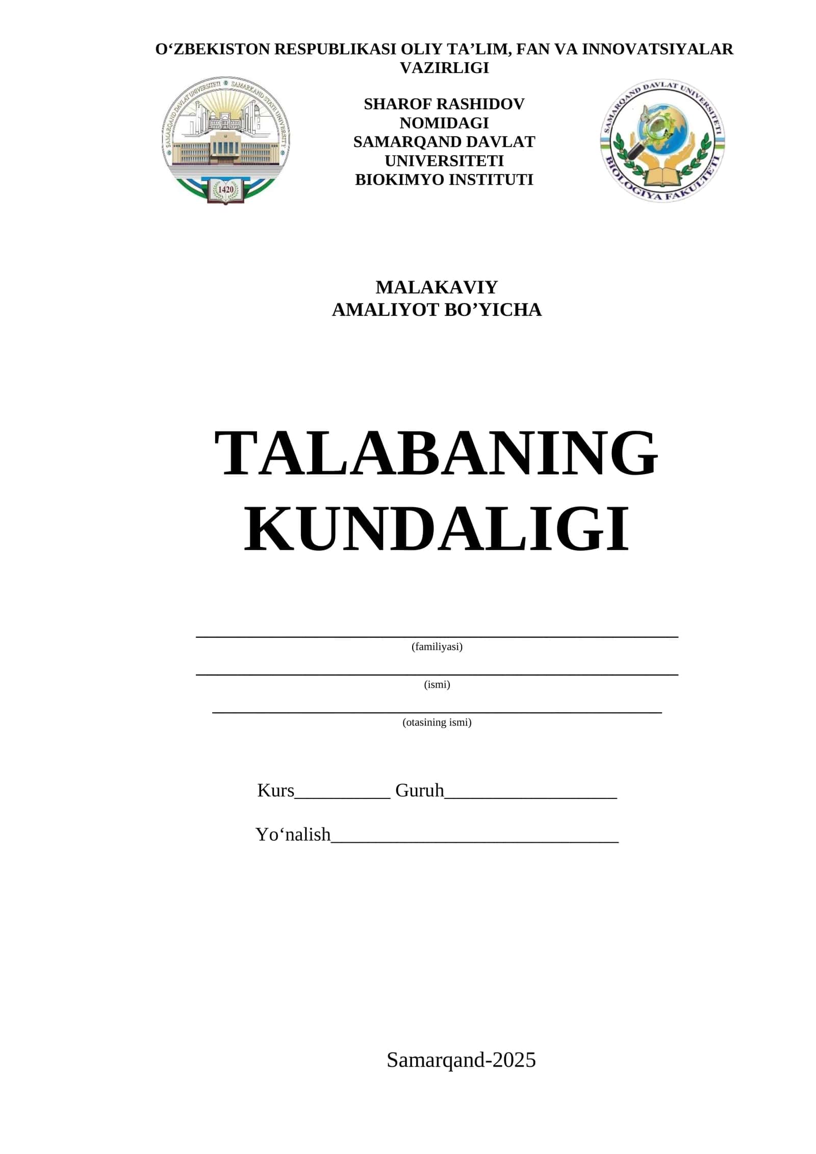 Malakaviy Amaliyotni O‘tash Yo‘llanmasi 1