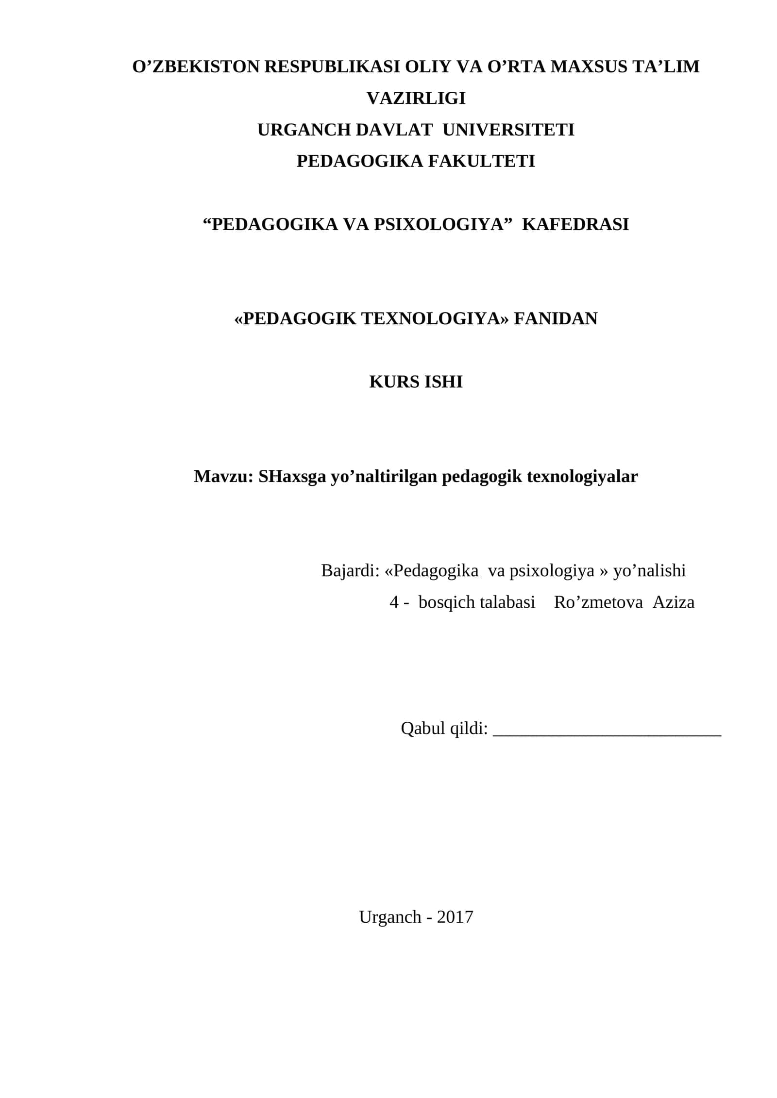 SHaxsga yo’naltirilgan pedagogik texnologiyalar 1