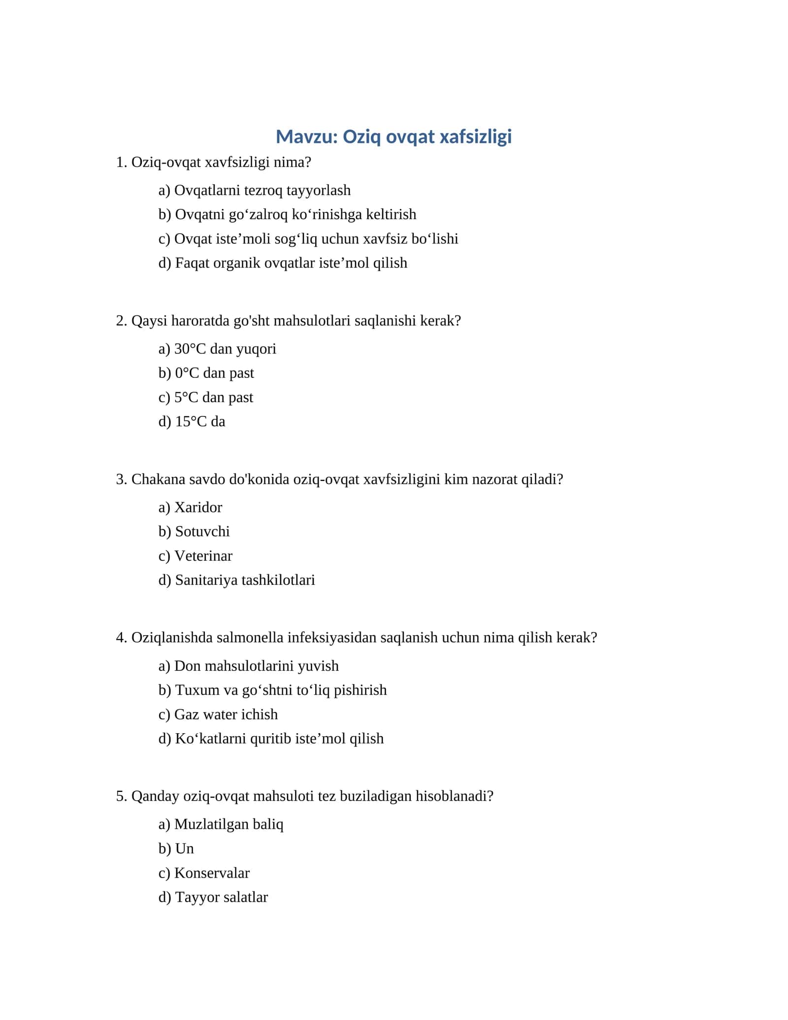 Oziq ovqat xavsizligi 1