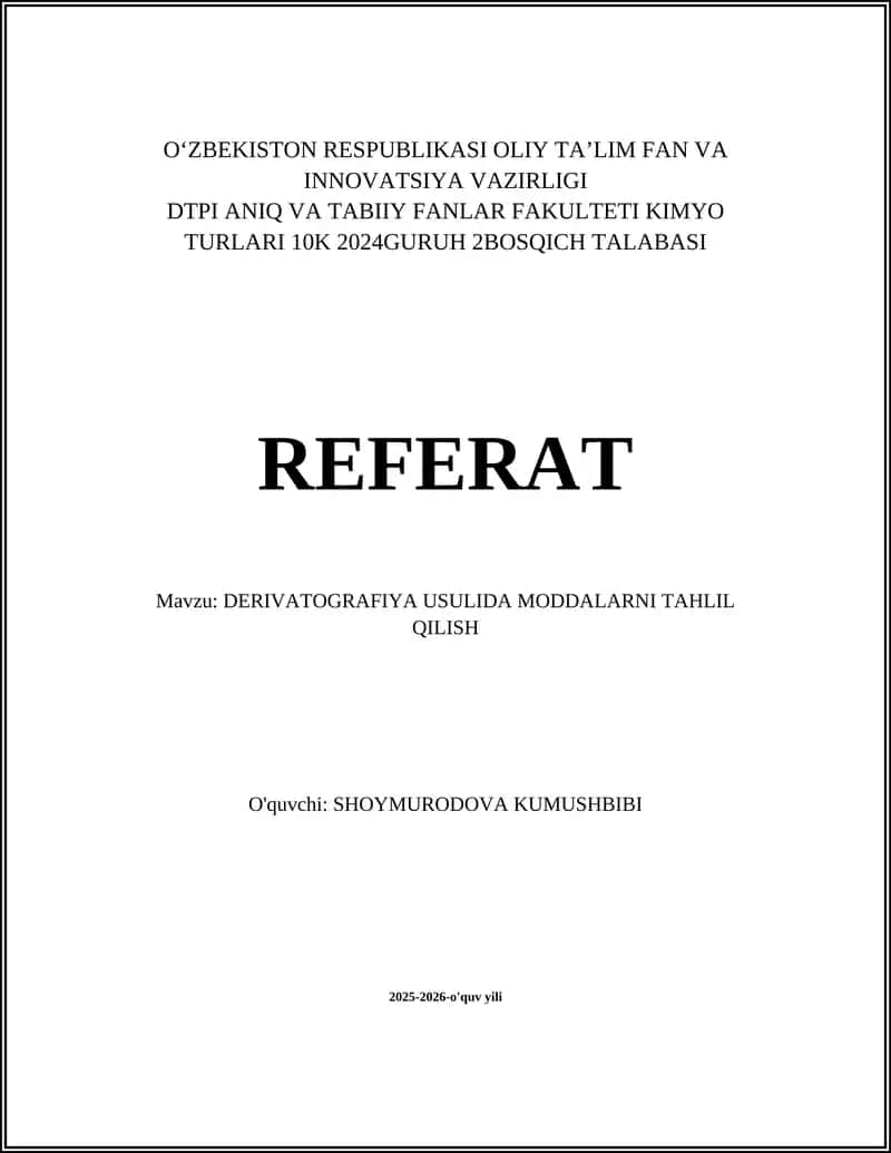 DERIVATOGRAFIYA USULIDA MODDALARNI TAHLIL QILISH 1