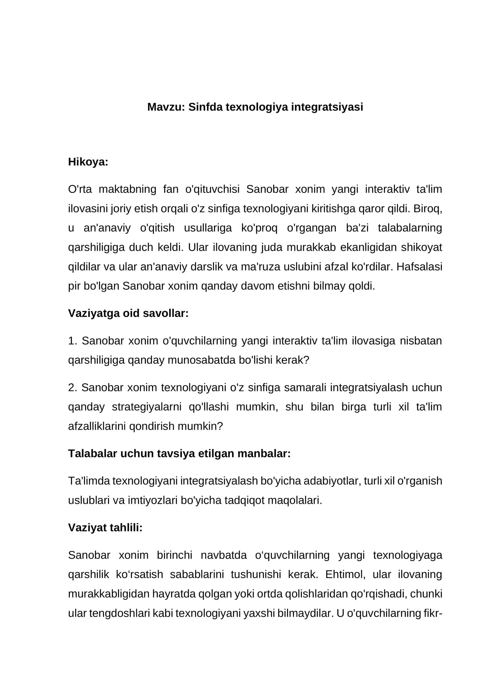 Sinfda texnologiya integratsiya 1