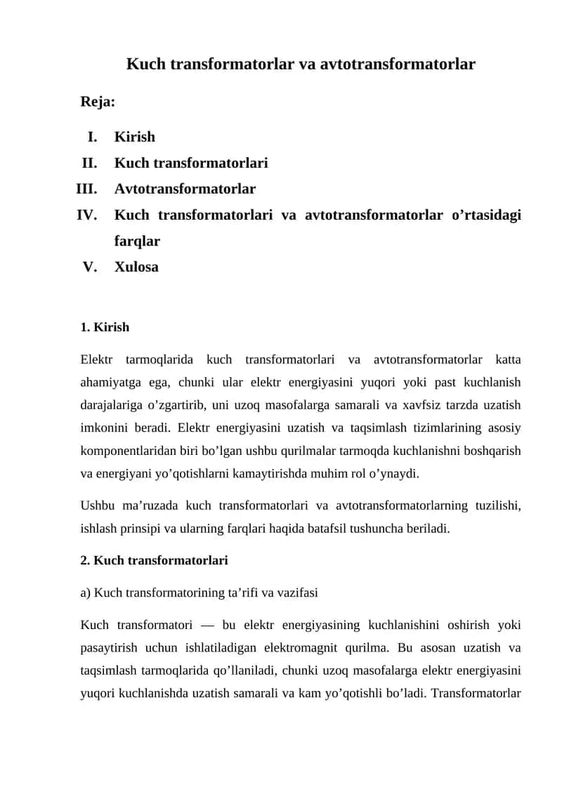 Kuch transformatorlar va avtotransformatorlar 1