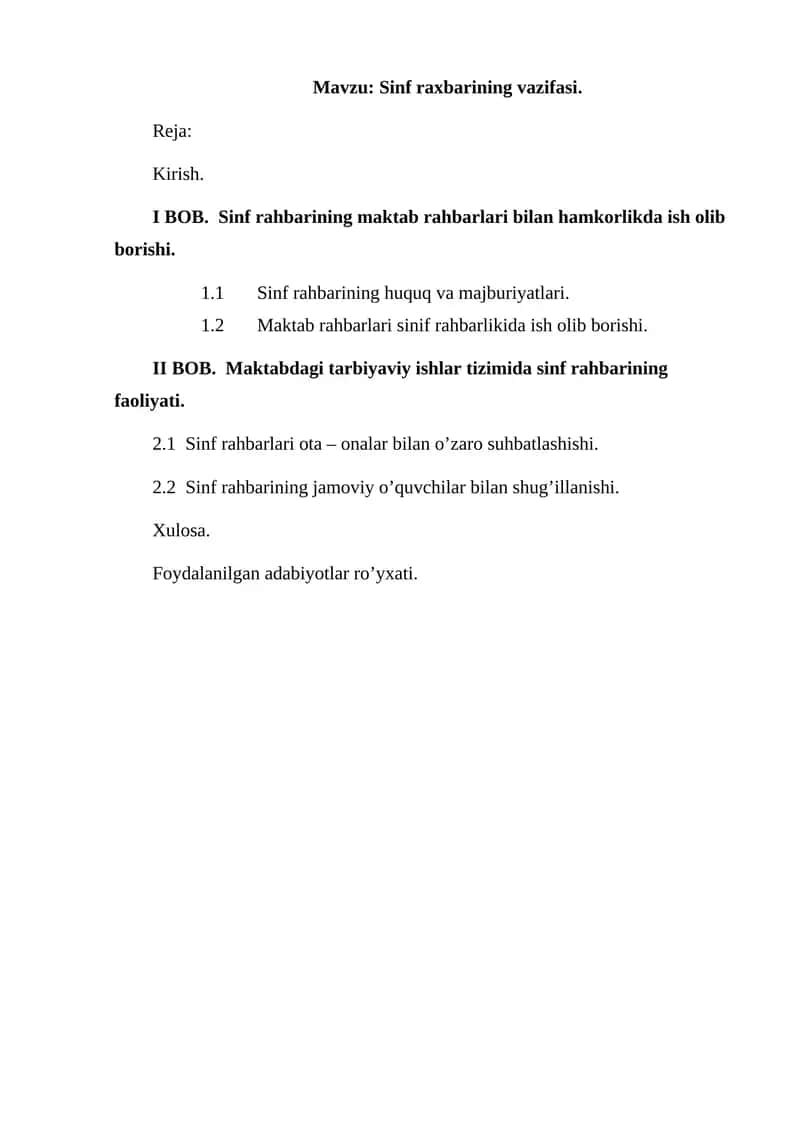 Sinf raxbarining vazifasi 1