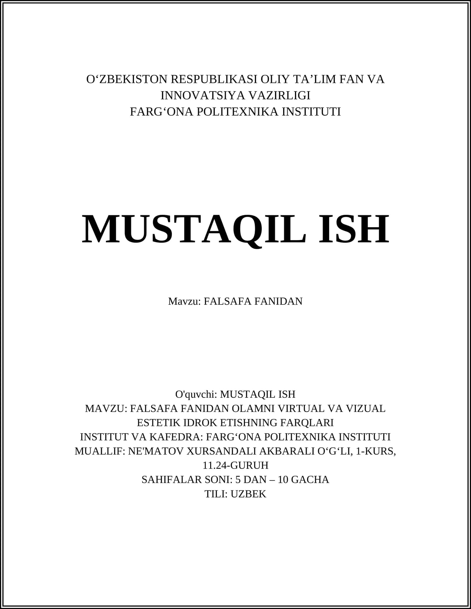 FALSAFA FANIDAN OLAMNI VIRTUAL VA VIZUAL ESTETIK IDROK ETISHNING FARQLARI 1