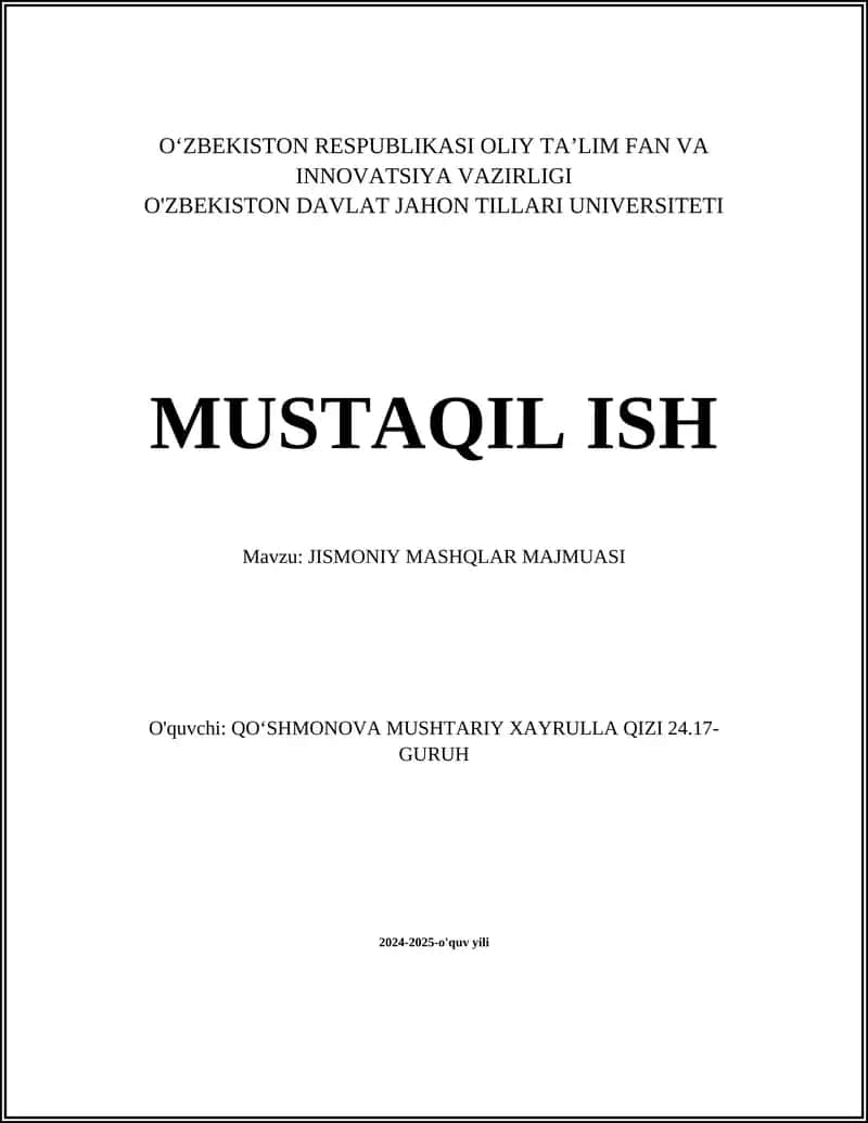 Jismoniy Mashqlar Majmuasi 1