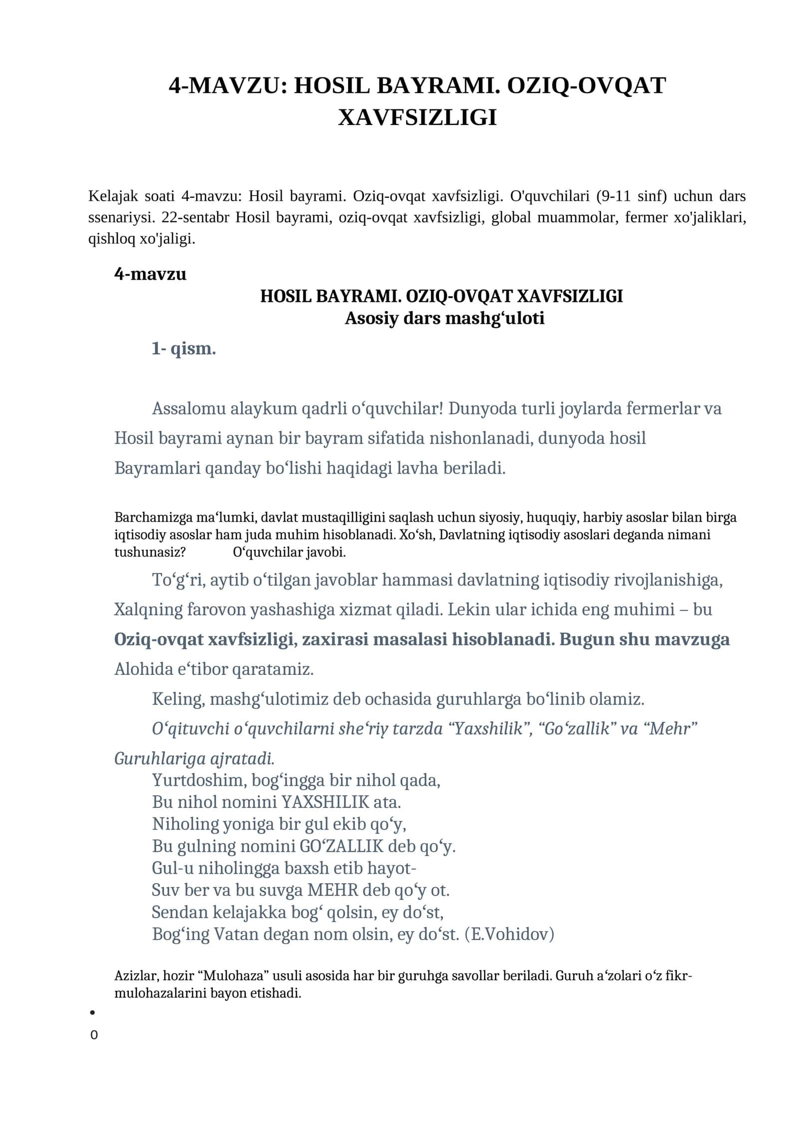 HOSIL BAYRAMI. OZIQ-OVQAT XAVFSIZLIGI 1