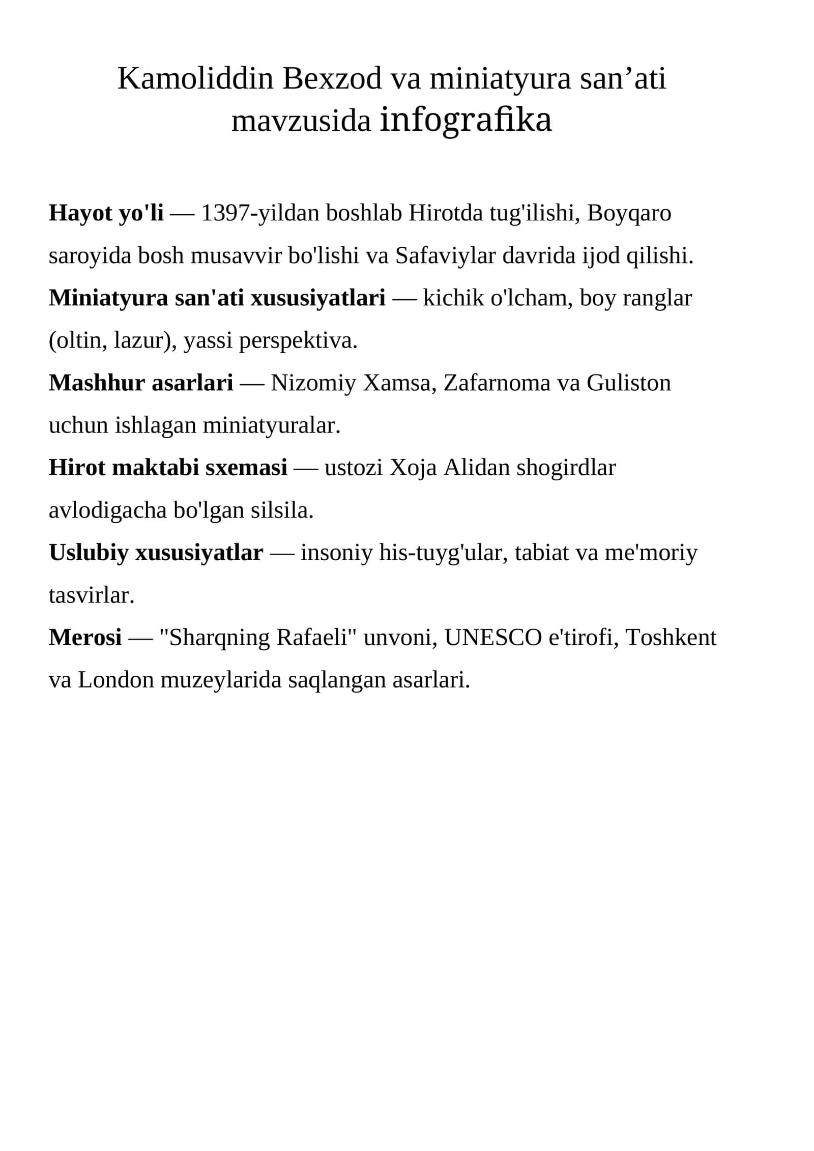 Kamoliddin Bexzod va miniatyura san’ati 1