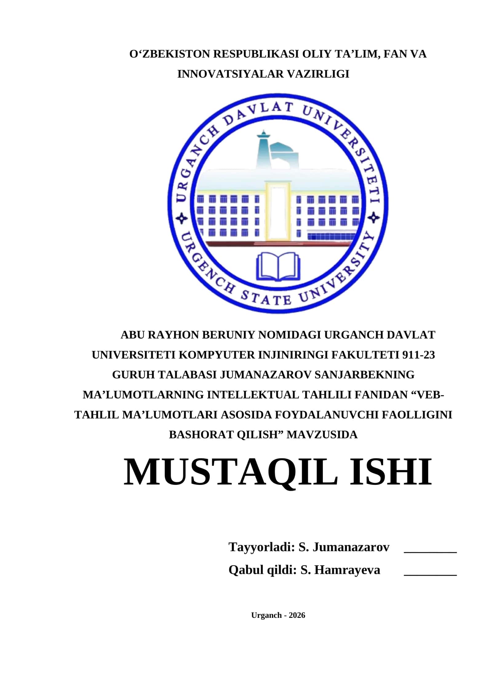 VEB-TAHLIL MA’LUMOTLARI ASOSIDA FOYDALANUVCHI FAOLLIGINI BASHORAT QILISH 1