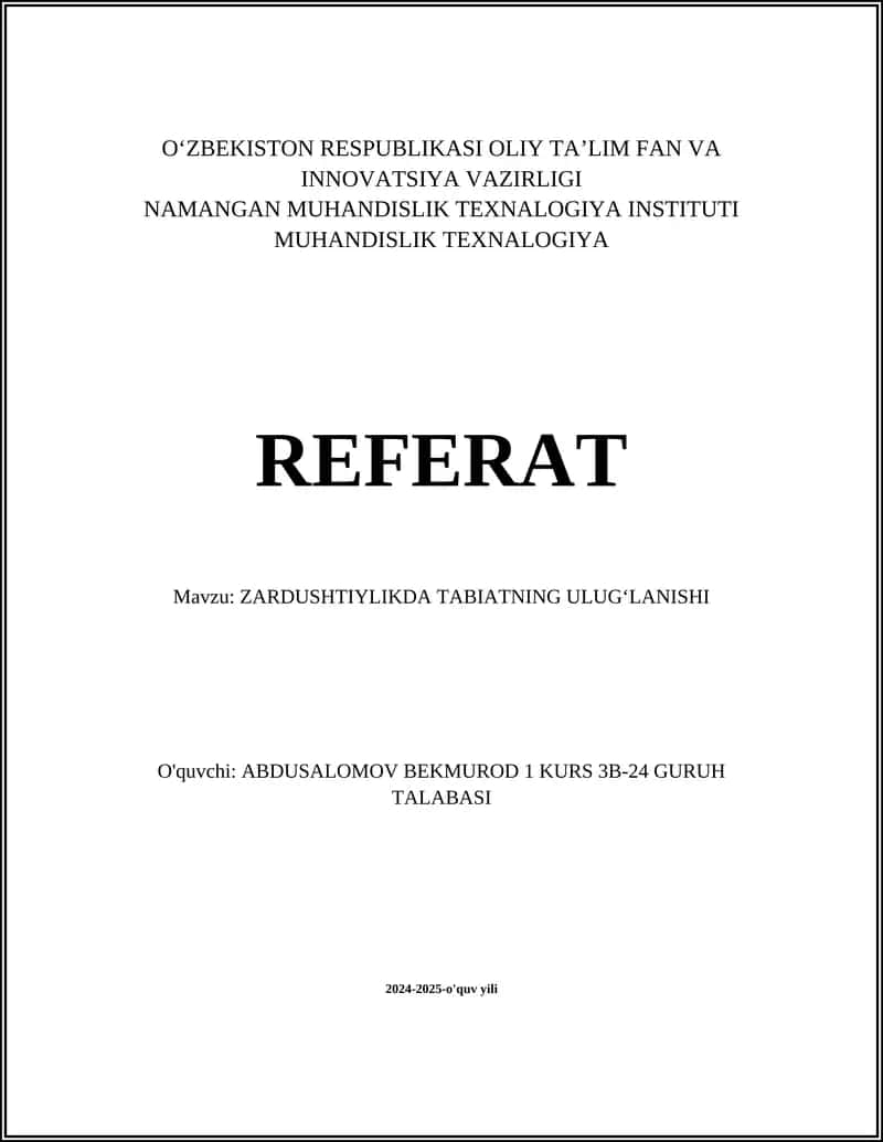 ZARDUSHTIYLIKDA TABIATNING ULUGʻLANISHI 1