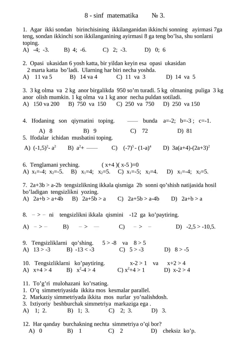 8 - sinf matematika № 3 1