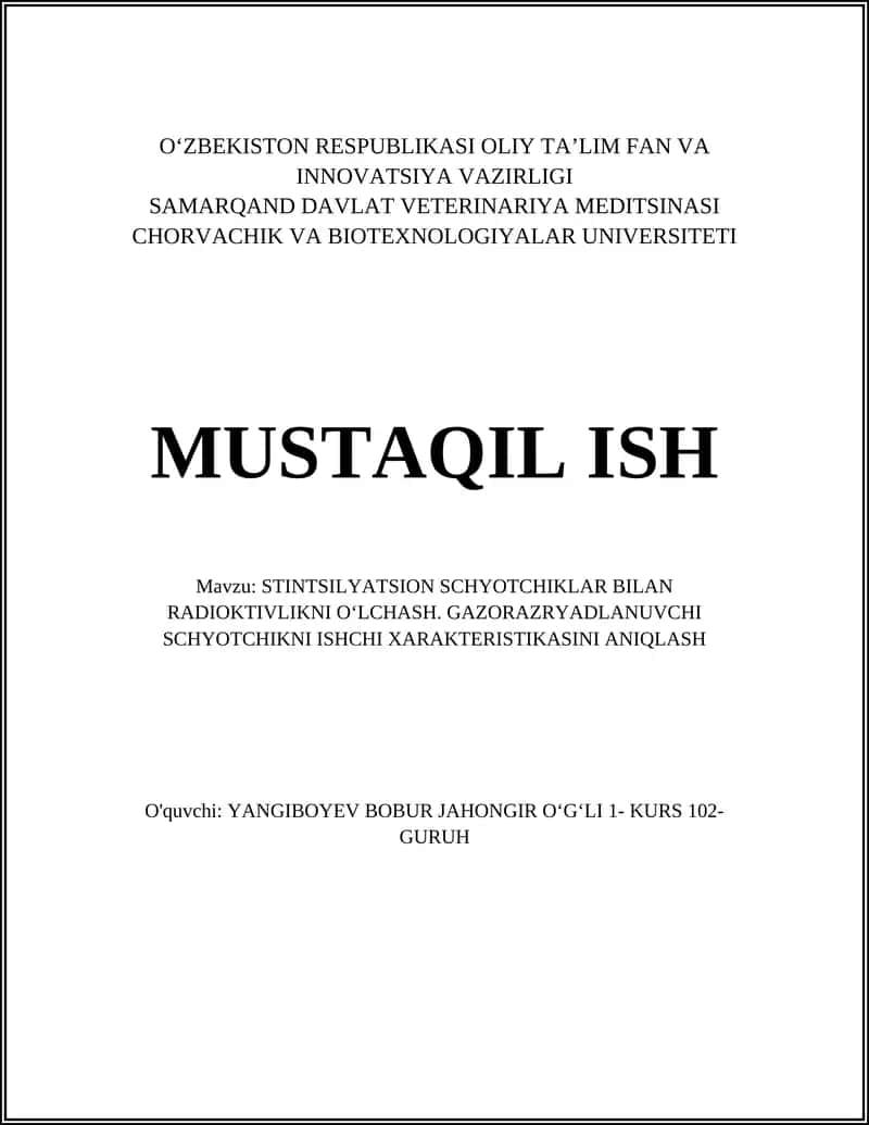 STINTSILYATSION SCHYOTCHIKLAR BILAN RADIOKTIVLIKNI OʻLCHASH 1