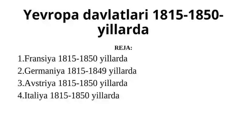 Yevropa davlatlari 1815-1850-yillarda