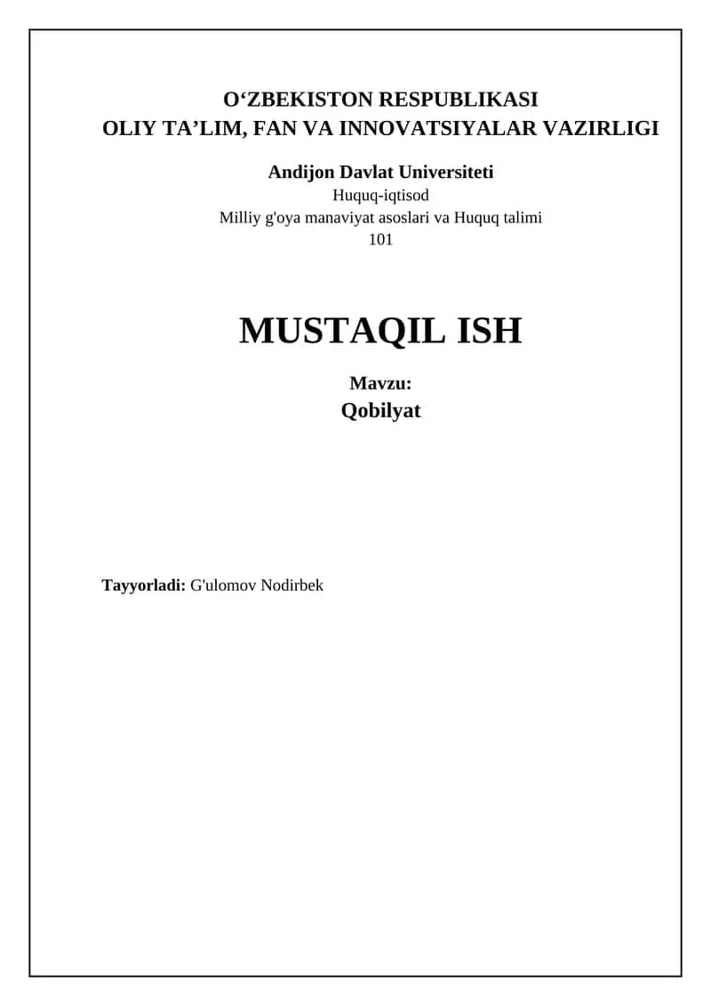 Mavzu: Qobilyat 1